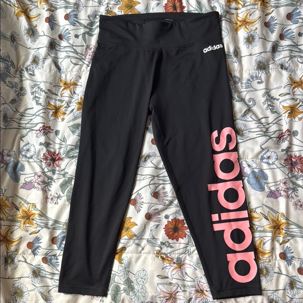 Adidas Black and Pink Leggings with Bold Branding